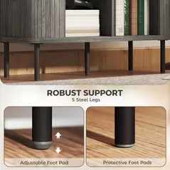 HOMCOM Mid-Century Modern Sideboard Storage Cabinet with Slatted Tambour Sliding Doors, Kitchen Cabinet with Steel Legs, Grey - 7