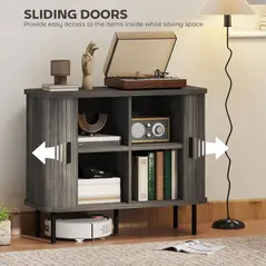 HOMCOM Mid-Century Modern Sideboard Storage Cabinet with Slatted Tambour Sliding Doors, Kitchen Cabinet with Steel Legs, Grey - 5