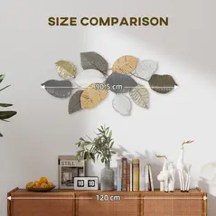 HOMCOM Metal Wall Art, Modern Hanging Wall Decor with Unique Leaf Design for Living Room Bedroom Entryway - 7