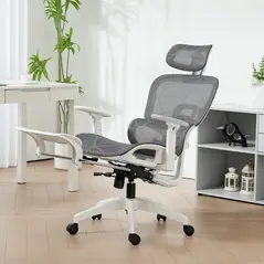 HOMCOM Multi-Adjustable Mesh Office Chair - Grey and White - 2