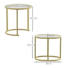 HOMCOM Modern Coffee Table Set of 2, Nest of Tables with Steel Frame and Tempered Glass Tabletop, Side Tables for Living Room Bedroom, Clear - 3