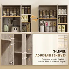 HOMCOM Multi-Storage Kitchen Cabinet, with Glass Doors - Grey Wood-Effect - 5