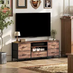 HOMCOM Multi-Storage Industrial TV Stand - Brown/Grey/Black - 9