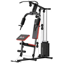 HOMCOM Multigym Station, with 66KG Weight Stack, for Strength Training - Red & Black - 1