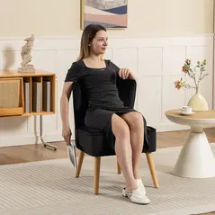 HOMCOM Modern Accent Chair, Fabric Living Room Chair with Rubber Wood Legs and Thick Padding, Black - 8