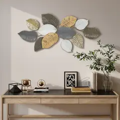 HOMCOM Metal Wall Art, Modern Hanging Wall Decor with Unique Leaf Design for Living Room Bedroom Entryway - 9