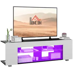 HOMCOM Multi-Shelf TV Cabinet, with Adjustable LED Lights - White - 1