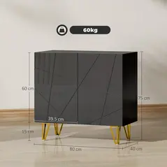 HOMCOM Modern Luxe High Gloss Sideboard, with Hairpin Legs - Black - 3
