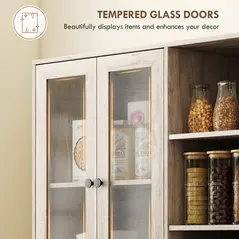 HOMCOM Multi-Storage Kitchen Cabinet, with Glass Doors - Grey Wood-Effect - 7