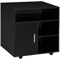 HOMCOM Multi-Storage Printer Stand Unit Office Desk Side Mobile Storage w/ Wheels Modern Style 60L x 50W x 65.5H cm - Black - 1