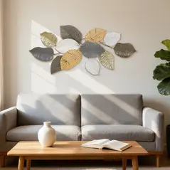 HOMCOM Metal Wall Art, Modern Hanging Wall Decor with Unique Leaf Design for Living Room Bedroom Entryway - 2