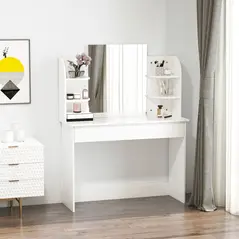 HOMCOM Modern Dressing Table Writing Desk W/ Mirror, Big Drawers, 2-Tier Open Shelf For Home Bedroom White - 6