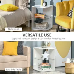 HOMCOM Modern Side Table Set of 2, Three Layer Bedside Table Nightstand with 2 Storage Shelves, for Living room, Bedroom, White - 6