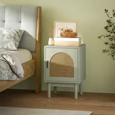 HOMCOM Rattan Bedside Table for Bedroom - Light Green - 2