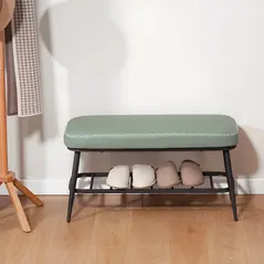HOMCOM PU Leather Shoe Storage Bench - Green - 9