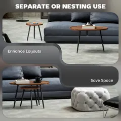 HOMCOM Nesting Coffee Table Set of 2, 80cm Modern Stacking End Side Table with Metal Legs for Living Room Bedroom Office, Chestnut Wood Effect - 4