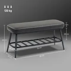 HOMCOM PU Leather Shoe Storage Bench - Charcoal Grey - 3