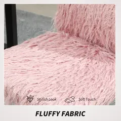 HOMCOM Plush Office Desk Chair, Modern Armless Swivel Vanity Chair with Adjustable Height for Home Office, Bedroom, Living Room, Pink - 4