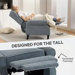 HOMCOM Recliner Armchair with Extended Leg Rest - Grey - 7