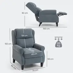 HOMCOM Recliner Armchair with Extended Leg Rest - Grey - 3