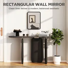 HOMCOM Rectangular Wall Mirror with HD Glass - Black - 4