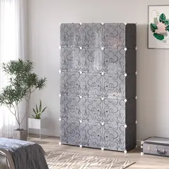 HOMCOM Portable Wardrobe for Bedroom, 15 Cube Closet with Hanging Rail, Modular Storage Cabinet, Plastic Armoire for Space Saving, White and Black - 2