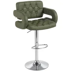 HOMCOM PU Leather Upholstered Swivel Bar Stool, Height Adjustable with Back, Armrest, Footrest, Green - 1