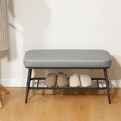HOMCOM PU Leather Shoe Storage Bench - Grey - 8