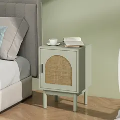 HOMCOM Rattan Bedside Table for Bedroom - Light Green - 8