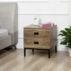 HOMCOM Retro Bedside Table, End Side Table with 2 Drawers, Metal Frame for Bedroom, Living Room, Coffee - 2
