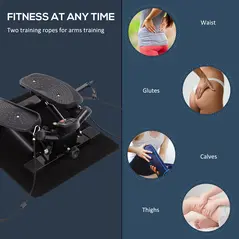 HOMCOM Portable Mini Stepper, Exercise Fitness Machine for Legs Arms Thigh Toner Toning Machine, Stair Steps Workout Training Fitness, w/ Resistance Bands and Floor Mat, Black - 5