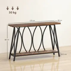 HOMCOM Narrow Console Table, Industrial 2-Tier Sofa Table with Metal Frame for Entryway, Living Room, 120x30x80cm, Rustic Brown - 3