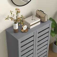 HOMCOM Narrow Shoe Cabinet for Entryway, 5-Tier Slim Shoe Storage Cabinet with 2 Slatted Doors and Adjustable Shelves Grey - 8