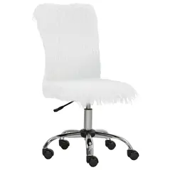 HOMCOM Plush Office Desk Chair, Modern Armless Swivel Vanity Chair with Adjustable Height for Home Office, Bedroom, Living Room, White - 1
