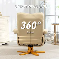 HOMCOM PU Leather Swivel Recliner Chair with Footstool, Wooden Base and Storage for Living Room, Beige - 7