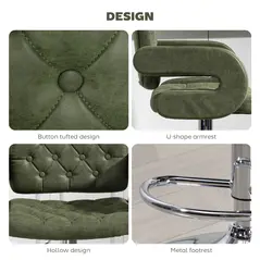 HOMCOM PU Leather Upholstered Swivel Bar Stool, Height Adjustable with Back, Armrest, Footrest, Green - 7