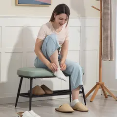 HOMCOM PU Leather Shoe Storage Bench - Green - 8