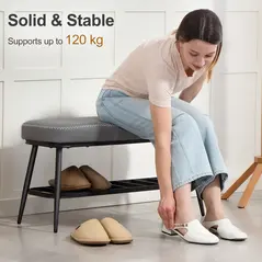HOMCOM PU Leather Shoe Storage Bench - Grey - 6