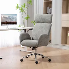 HOMCOM Office Chair with Adjustable Headrest, Spring Pack, Curved Line, Boucle Fabric - Charcoal Grey - 2