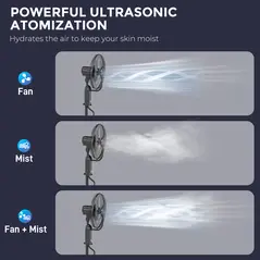 HOMCOM Pedestal Fan with Water Mist Spray, Spray Misting Fan with 70° Oscillation, Tilt Head, 3 Speeds, 3 Modes, Adjustable Mist, 3.2L Water Tank, for Home, 120 cm - 4