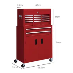 HOMCOM Portable Tool Box, Metal Tool Chest on Wheels with 6 Drawers for Garage and Workshop, Red - 3