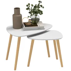 HOMCOM Nesting Coffee Table, Set of 2 Side Tables, Stacking End Tables with Solid Wood Legs, for Living Room Bedroom, Light Grey - 1