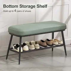 HOMCOM PU Leather Shoe Storage Bench - Green - 5