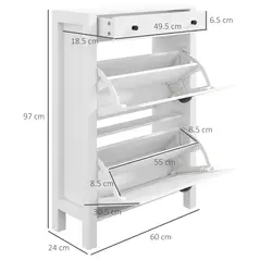 HOMCOM Narrow Shoe Cabinet with 2 Flip Drawers and Adjustable Shelves, White - 3
