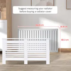 HOMCOM Radiator Cover, Modern MDF White Painted Cabinet with Horizontal Slats for Living Room, Bedroom, 172L x 19W x 81H cm - 7
