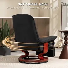 HOMCOM Reclining Swivel Chair, with Footrest - Black - 5