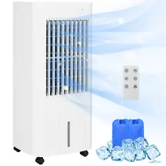 HOMCOM Portable 3-in-1 Air Cooler with 5 Litre Capacity, Oscillation, LED Display, Remote, 15 Hour Timer, Evaporative Air Cooler Fan with 3 Speeds, 3 Modes, Ice Packs, for Home Office - 1