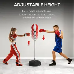 HOMCOM Punching Bag with Stand Boxing Bag Set with Adjustable Height, Red - 4
