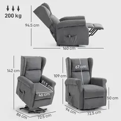 HOMCOM Power Lift Recliner Armchair, Electric Lift Chair for Elderly, Fabric Riser and Reclining Chair with Remote Control, Side Pockets, Extended Footrest, for Living Room, Charcoal Grey - 3