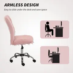 HOMCOM Plush Office Desk Chair, Modern Armless Swivel Vanity Chair with Adjustable Height for Home Office, Bedroom, Living Room, Pink - 8